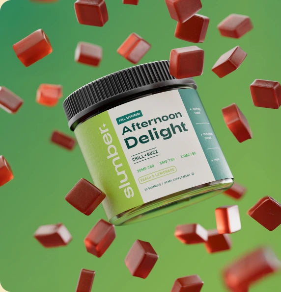 Slumber Afternoon Delight jar with peach lemonade gummies